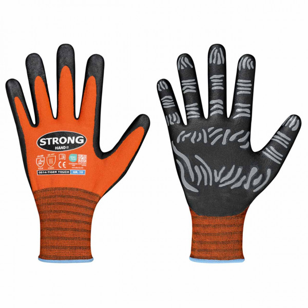 Arbeitshandschuh TIGER TOUCH von stronghand, beschichtet, orange/schwarz