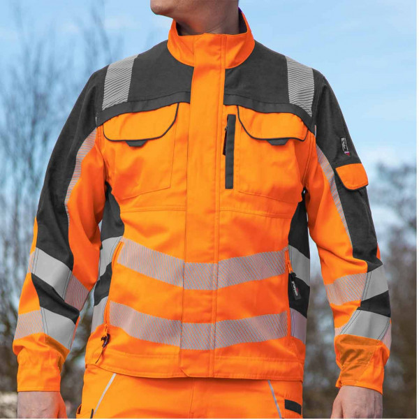 Grizzlyskin Moderne Warnschutz- Arbeitsjacke, warnorange/schwarz