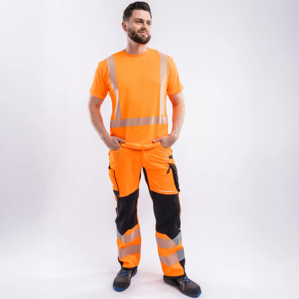 Grizzlyskin Modische Warnschutz- Bundhose, warnorange/schwarz