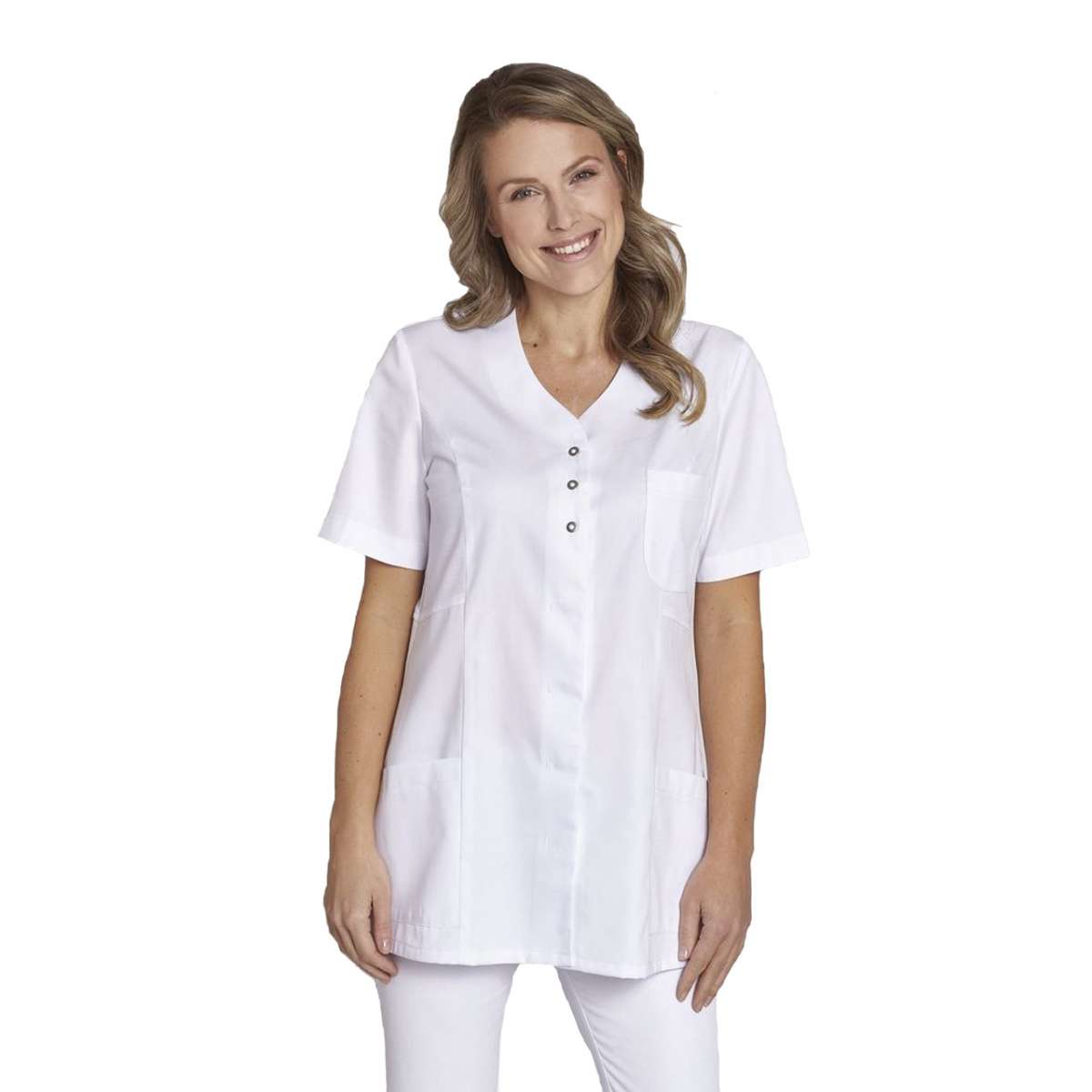 Robinson Damen Kasack Hawaii Weiß Größe L – 65% Polyester, 35% Baumwolle | Mit Reißverschluss & Seitentaschen