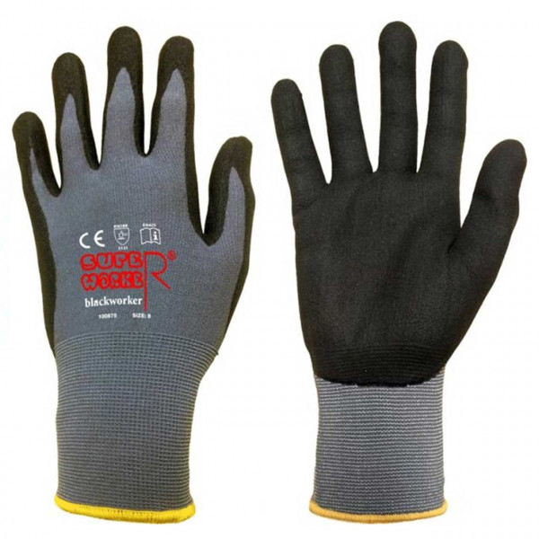 Nylon- Montagehandschuh SUPER WORKER Blackworker, grau/schwarz